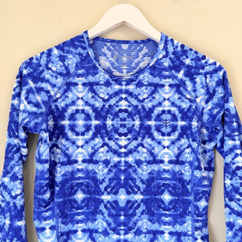 Coolibar Hightide LS Swim Shirt Blue Tie Dye Rash Guard UPF 50 Size Small